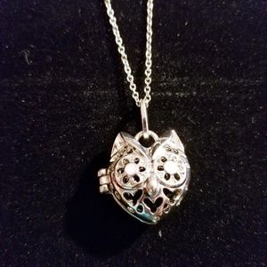 Silver Owl Head Aromatherapy Locket Necklace